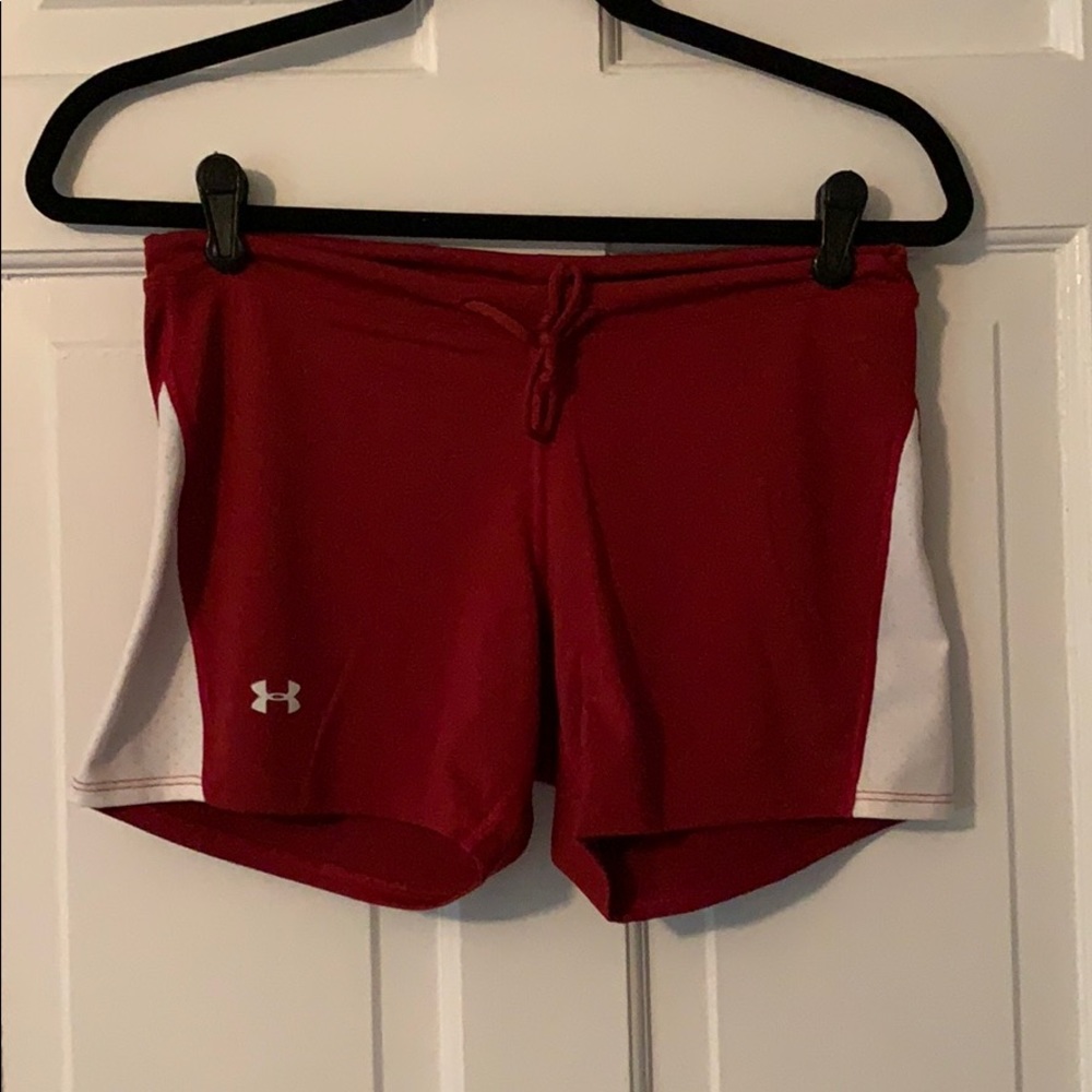 Red and White Under Armour Spandex Shorts